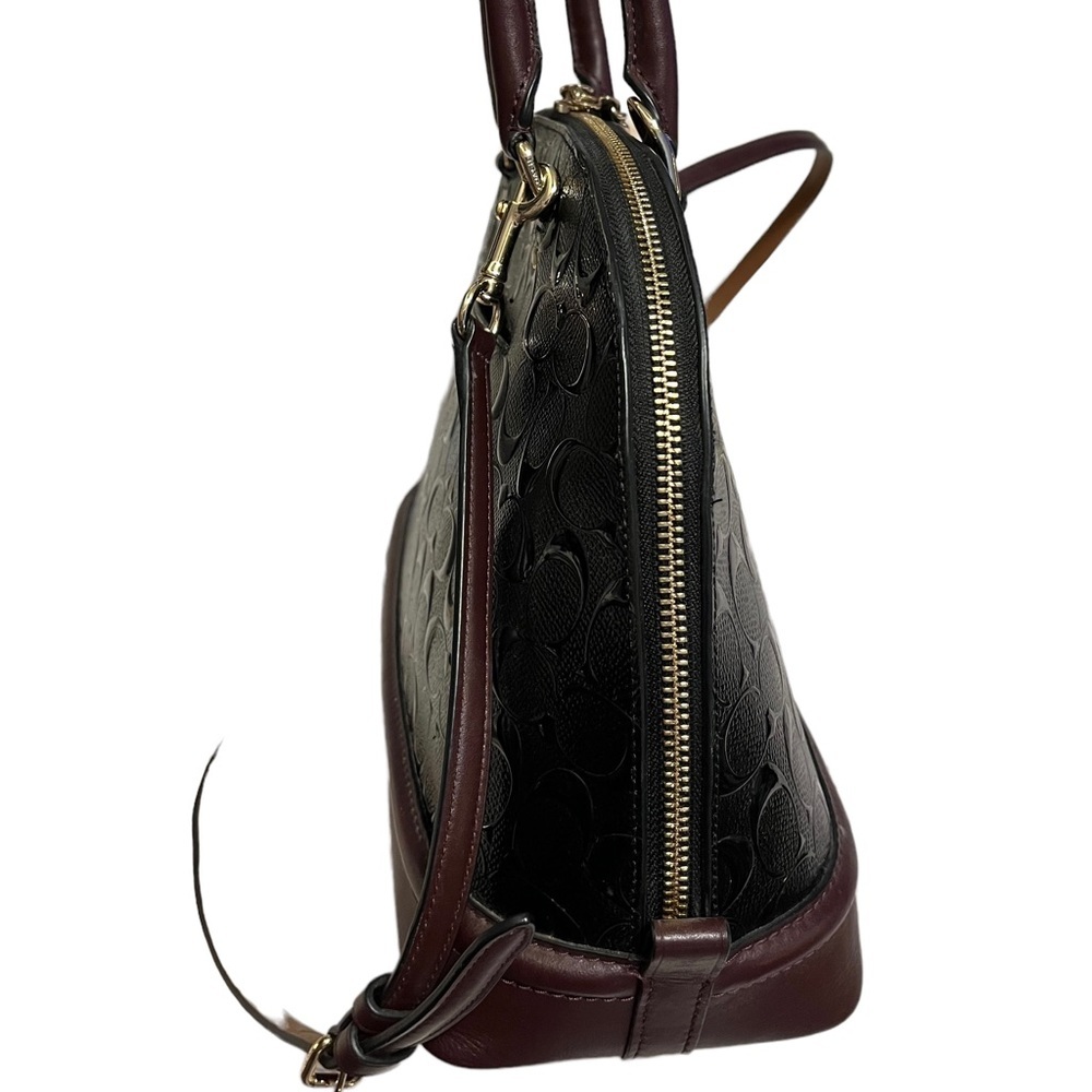 👜♥️ COACH Sierra Leather Satchel Handbag Black/Burgundy/Gold Tone Like New ❤️👜 - Picture 9 of 16